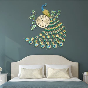 Luxury Peacock 8.26Inch Wall Clock 3D Metal Big Watch Art Decoration Modern New - Picture 1 of 10