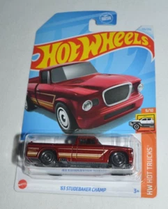 HOT WHEELS 2024 HW HOT TRUCKS 9/10 - ' 63 STUDEBAKER CHAMP METALLIC RED - Picture 1 of 5