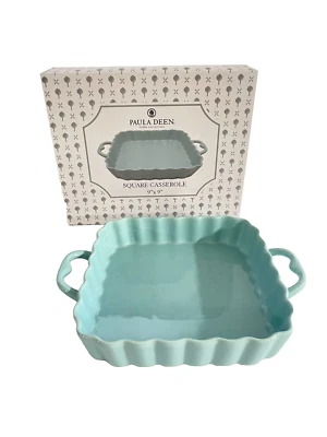 Cazuela cuadrada Paula Dean 9X9 nueva en caja ondulaciones azules Foto 1 de 2