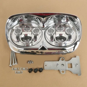 Dual LED Projector Headlight Chrome Housing Fits For Harley Road Glide 1998-2013 - Picture 1 of 14