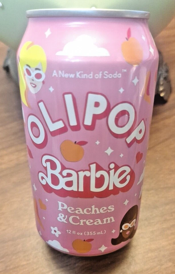 Peaches n Cream Barbie Olipop Soda Drink 12oz can Un-opened HTF Limited Edition