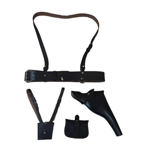Sam Browne Belt w/ Sword Frog, Shoulder Strap,Ammo Pouch & Holster D Brown N431 - Picture 1 of 10