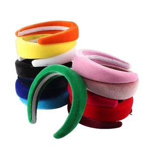 Velvet Feel Sponge Fabric Plain Alice Band Headband Hair Band 13 Colours 4cm 1PC - Picture 1 of 23