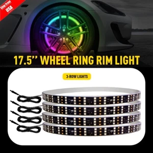 Pack of 4 17.5inch RGB 3Row LED Wheel Ring Lights Kit For Truck Car Rim Light US - Picture 1 of 13