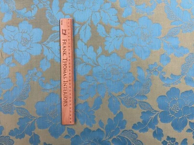 Vintage Floral Brocade Fabric Teal Blue Gold  Jacquard Curtain Blind  Upholstery - Image 1 of 4