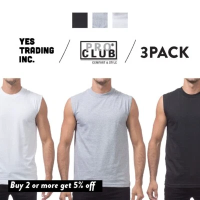 PACK DE 3 CAMISETAS MUSCULARES CONFORT PROCLUB PARA HOMBRE PRO CLUB INFORMAL SIN MANGAS GIMNASIO Foto 1 de 4