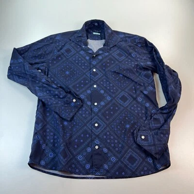 Peter Millar Button Up Shirt Mens Medium Blue Geometric Flex Finish Cotton - Image 1 of 4