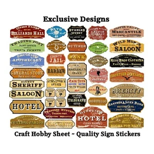 Old West Town Signs, 68 Multi-Scale Dollhouse & Railroad Signs, 2 STICKER SHEETS - Picture 1 of 6