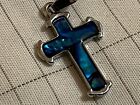 Vintage Abalone Shell Clear Coating Christian Cross Charm Small Pendant 1" Long