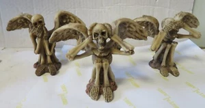 Rare Set 3 Resin Skeleton Angel Figurines See, Hear & Speak No Evil - Picture 1 of 10
