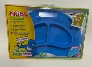 Baby Nuby Silicone 2 Section Plate Non-Slip blue dish Child Feeding 6m + - Picture 1 of 2