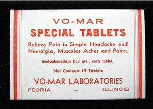 Vo Mar Laboratories Special Tabs Medicine Box Peoria Ill Old Unused Store Stock - Picture 1 of 3