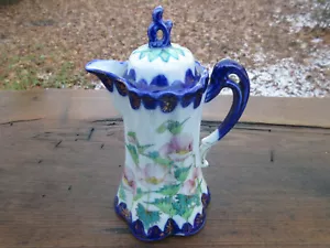 Antike Prachtvolle Schokoladenkanne Kaffeekanne Teekanne Blumen Porzellan Englisch i - Bild 1 von 10