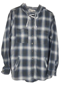 Adam Levine Hoodie cotton poly light weight blue plaid-excellent- Men's large - Picture 1 of 5