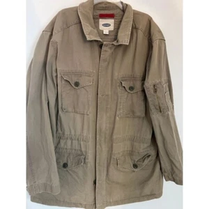 VTG Old Navy Utility Jacket Khaki Canvas Multi-Pocket Field Coat zip LG - Picture 1 of 12