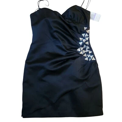 Mini vestido feminino ABS noite strass sem alças tamanho 4 preto Y2K HOCO - Imagem 1 de 4