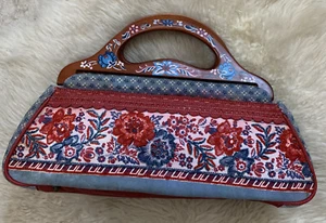 Isabella Fiore Wooden Handles Clutch Purse Bag - Picture 1 of 12