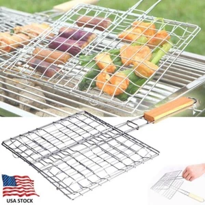 Grill BBQ Net Barbecue Grilling Basket Steak Meat Fish Vegetable Holder Tools US - Picture 1 of 12