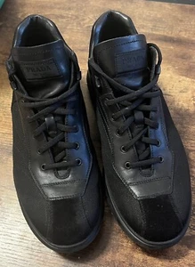 Prada Linea Rossa Black Leather & Mesh Sneaker, Size 9.5, Model 4T 1703 - Picture 1 of 15