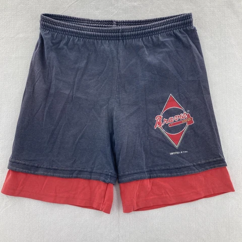 VTG MLB Atlanta Braves Shorts Mens Small Navy Drawstring USA 90s Cover