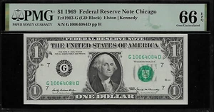 US 1 $ 1969 PMG 66 EPQ UNC Fr #1903-G FRN Chicago Elston/Kennedy - Picture 1 of 3