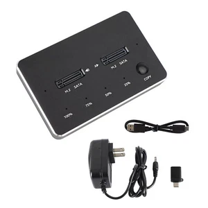 Portable Black Dual Bay M.2 SATA+SATA SSD Docking Station Duplicator Office Tool - Photo 1/13