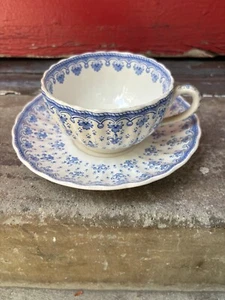 Spode Fleur-de-Lis Blue Copeland England Flat Cup & Saucer Set - Picture 1 of 1