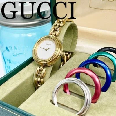 GUCCI Change Bezel Watch Quartz 6 Colors Gold Quartz Vintage Ladies Watch Used  - Image 1 of 4
