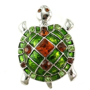 Broche de diseñador esmalte animal tortuga marrón piedra oscura tono plateado - Imagen 1 de 1