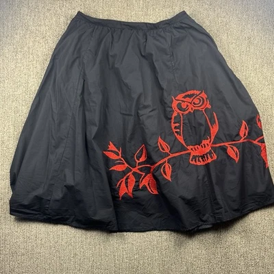 Falda eShakti Mujer 2X 22W Búho Adornada Popelina Bordada Línea A Negra Roja Foto 1 de 4
