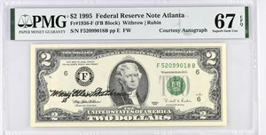 1995 $2 Federal Atlanta Courtesy Autograph FR#1936-F PMG 67 - Picture 1 of 2