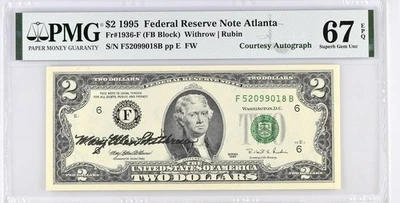 1995 $2 Federal Atlanta Courtesy Autograph FR#1936-F PMG 67 - Image 1 of 2
