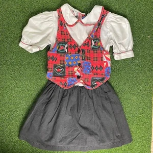 Vintage 90s JM Racs Varsity Print Vested Layered Girls Dress  - Picture 1 of 6