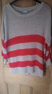 Wallis Orange Beige 16 18 Stripes Striped Jumper Large - Picture 1 of 5