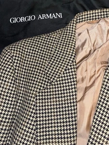 Giorgio Armani Wool & Cashmere Houndstooth Blazer Coat Jacket 38R / 40R w/ Bag - Picture 1 of 12