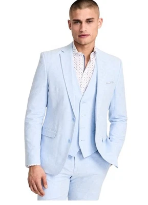 Traje Chaqueta Blazer Bar Iii Para Hombres Calce Ajustado 38 S Azul Claro Lino Sólido Foto 1 de 2