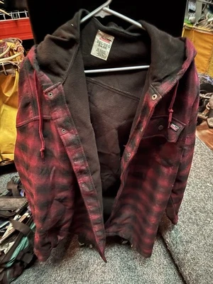 Jaqueta Dickies Masculina 3XL Vermelha Preta Xadrez Com Capuz Flanela Lã Forrada Roupa de Trabalho - Imagem 1 de 3
