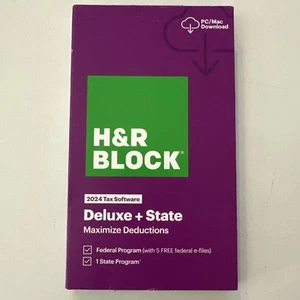 NEW H&R Block Tax Software Deluxe + State 2024 PC/Mac Key Card DL/ - Picture 1 of 3