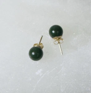 Vintage 14K Posts 8MM Jade Jadeite Ball Stud Earrings 2.1g - Picture 1 of 9