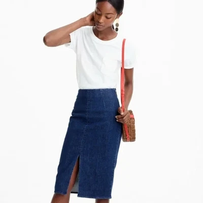 J. Saia lápis CREW feminina denim midi slim-tamanho 27-fenda na frente ou atrás-EUC - Imagem 1 de 4