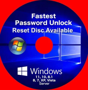 Windows Instant Password Reset Disc for Win 11, 10, 8.1, 8, 7, XP, Vista, Server - Picture 1 of 2