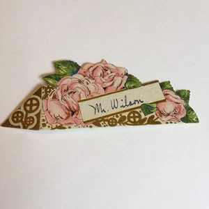 Vintage Art Deco Brücke Tisch Namenskarte 30er Jahre Punze Rosen Floral Gold Akzent - Bild 1 von 5