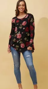 Caroline Morgan Black Floral Rose Print Jumper Top Tunic Sweater Pullover Sz 14 - Picture 1 of 12