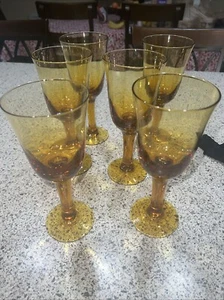6 Vintage Wine Goblets Amber Handblown 8 1/2” Tall - Picture 1 of 2