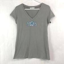 Femme By Tresics Top Shirt Women's Size L Gray Blue White Beading Short Sleeves