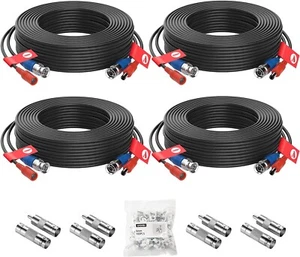 ZOSI 4PK 60FT 18M Video DC Power BNC RCA Cables for CCTV Camera Security System - Picture 1 of 8