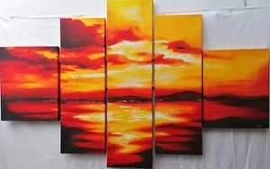 Gemälde Sonnenuntergang bestehend aus 5 Tafeln 177x110 cm modern orange Gemälde Leinwand - Bild 1 von 10
