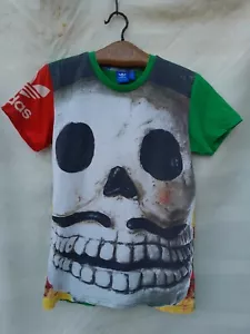 adidas Originals Day of the Dead Shirt Mens Small Red Green Retro Mexico - Picture 1 of 9