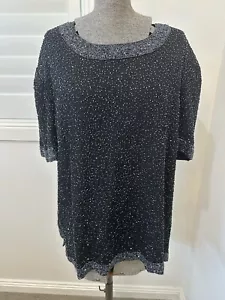 Vintage 90s Black Eve Hunter Mr K 100% Silk Heavily Beaded Top Plus Size 24 3XL - Picture 1 of 15