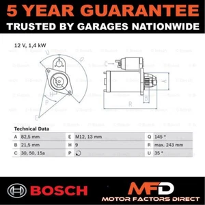 Starter Motor Bosch Fits Audi Coupe Quattro 100 90 Cabriolet VW LT - Picture 1 of 4